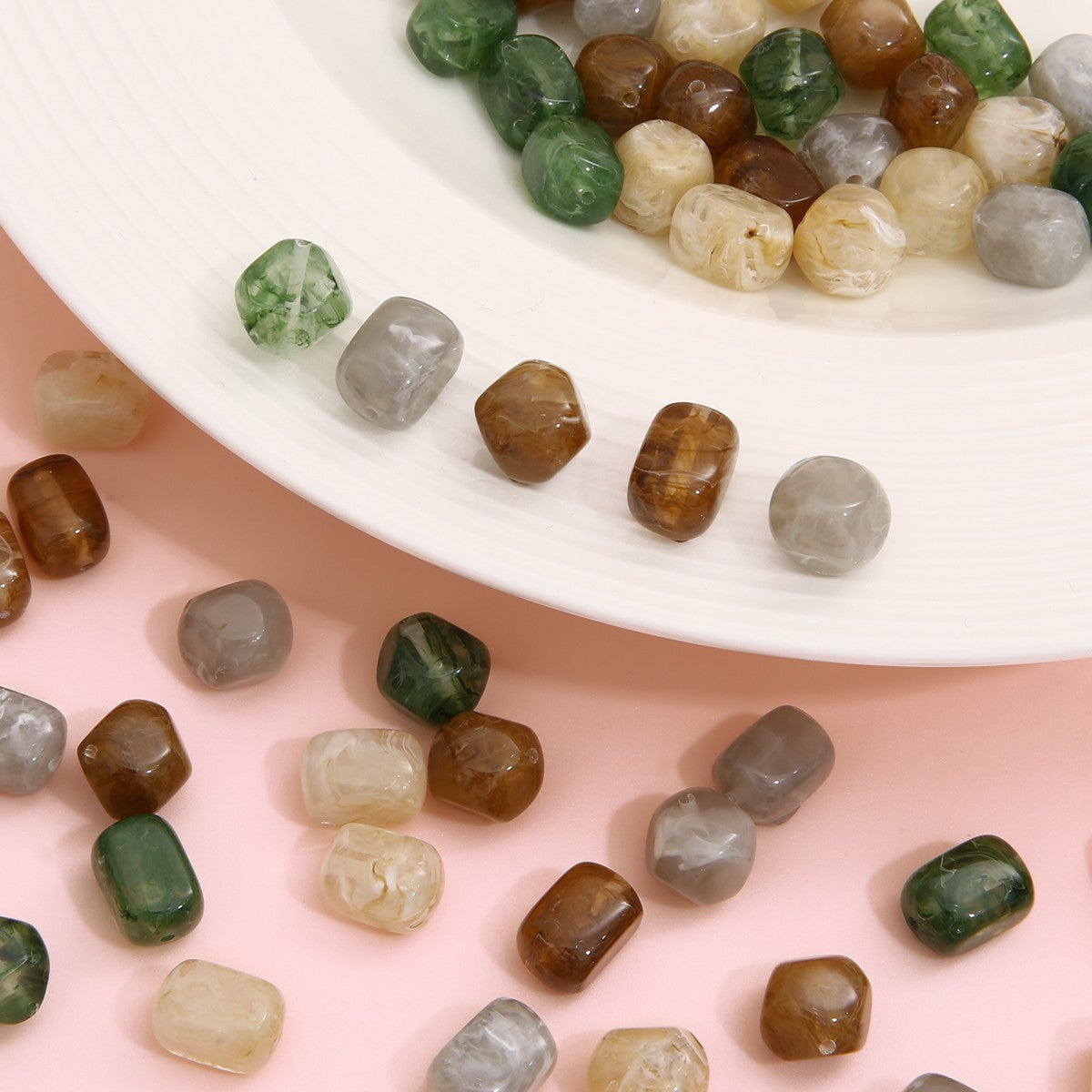 Resin Imitation Stone Amber Smudge Rectangular Beads