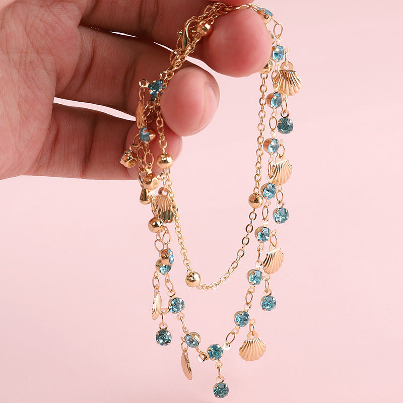 Color-Preserving Electroplating Blue sShell Copper Rhinestone Tassel Chain