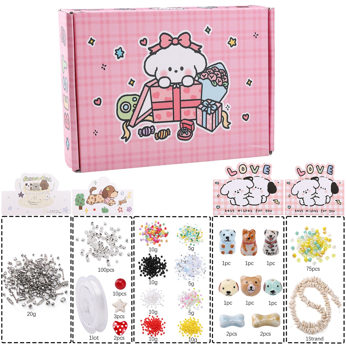 Cute Puppy Animal Bead Kit – DIY Jewelry Making Set for Kids, Bracelets, Necklaces & Crafts