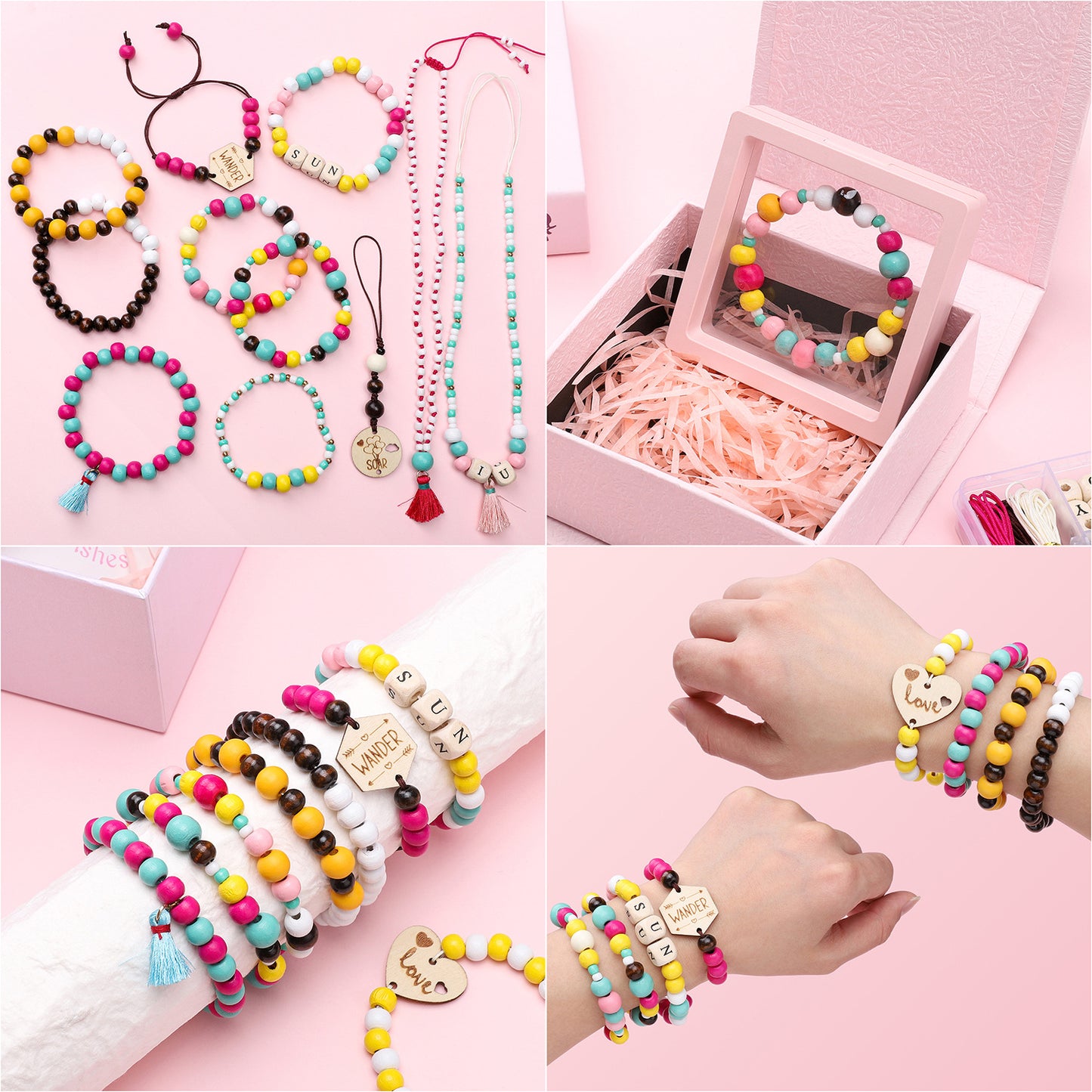 Wooden Bead & Tag Kit – DIY Jewelry Making Set for Bracelets, Necklaces & Keychains