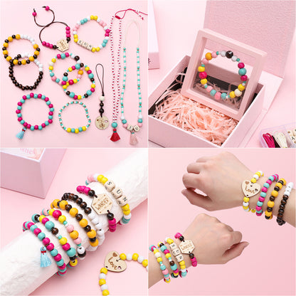 Wooden Bead & Tag Kit – DIY Jewelry Making Set for Bracelets, Necklaces & Keychains