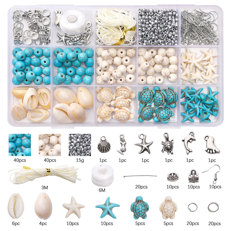 Summer Ocean-Inspired DIY Jewelry Kit – Turquoise & Seashell Beads Set for Handmade Bracelets & Necklaces