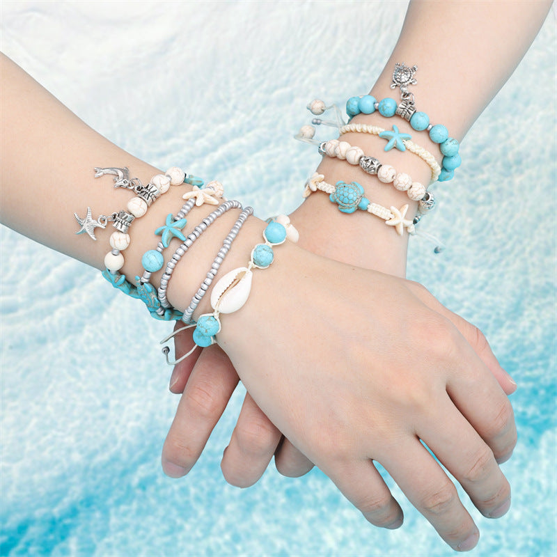 Summer Ocean-Inspired DIY Jewelry Kit – Turquoise & Seashell Beads Set for Handmade Bracelets & Necklaces