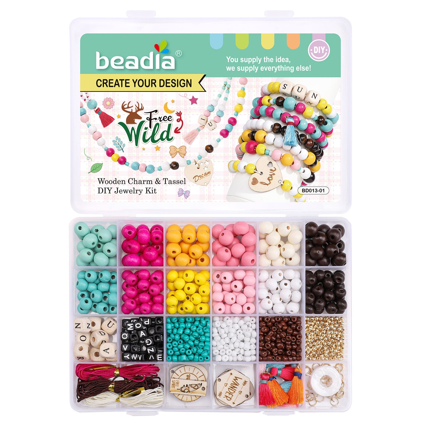 Wooden Bead & Tag Kit – DIY Jewelry Making Set for Bracelets, Necklaces & Keychains