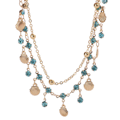 Color-Preserving Electroplating Blue sShell Copper Rhinestone Tassel Chain