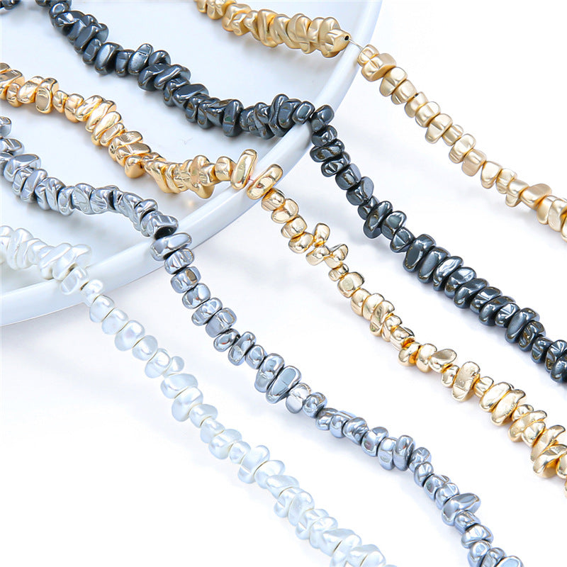 Irregular shaped gravel beads electroplated gold loose beads