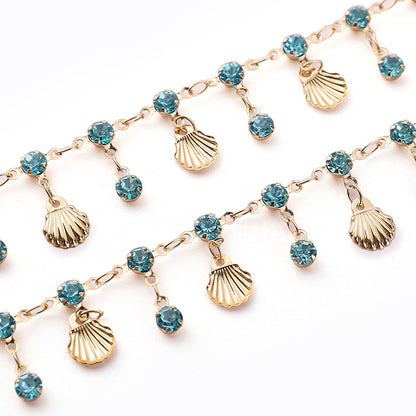 Color-Preserving Electroplating Blue sShell Copper Rhinestone Tassel Chain