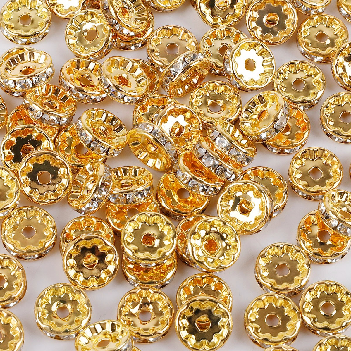 50pcs Electroplated White Wheel Drill Ring Spacer Beads