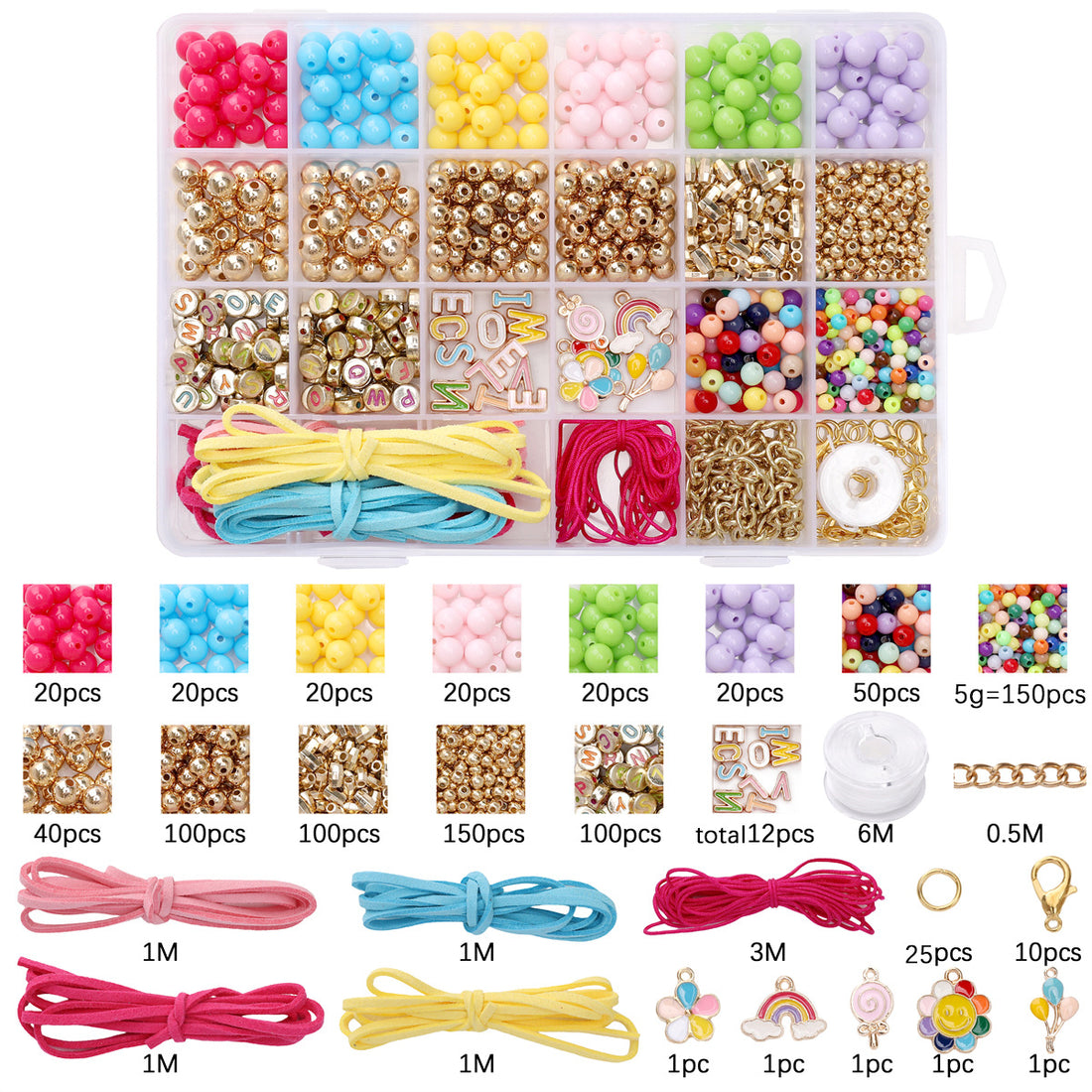 24-Compartment Acrylic CCB Bead Kit – DIY Jewelry Making Set for Bracelets, Necklaces & Holiday Crafts