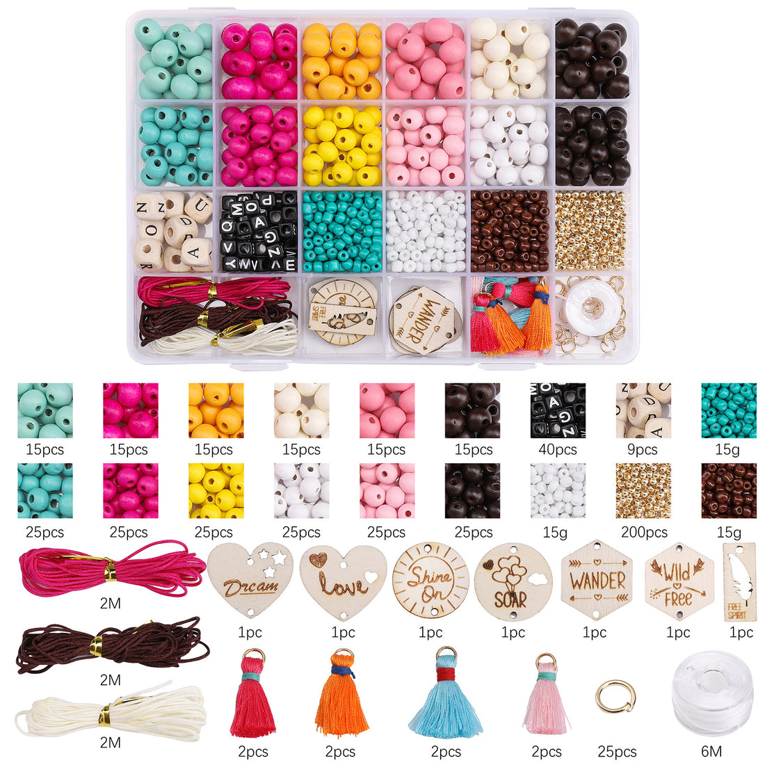 Wooden Bead & Tag Kit – DIY Jewelry Making Set for Bracelets, Necklaces & Keychains