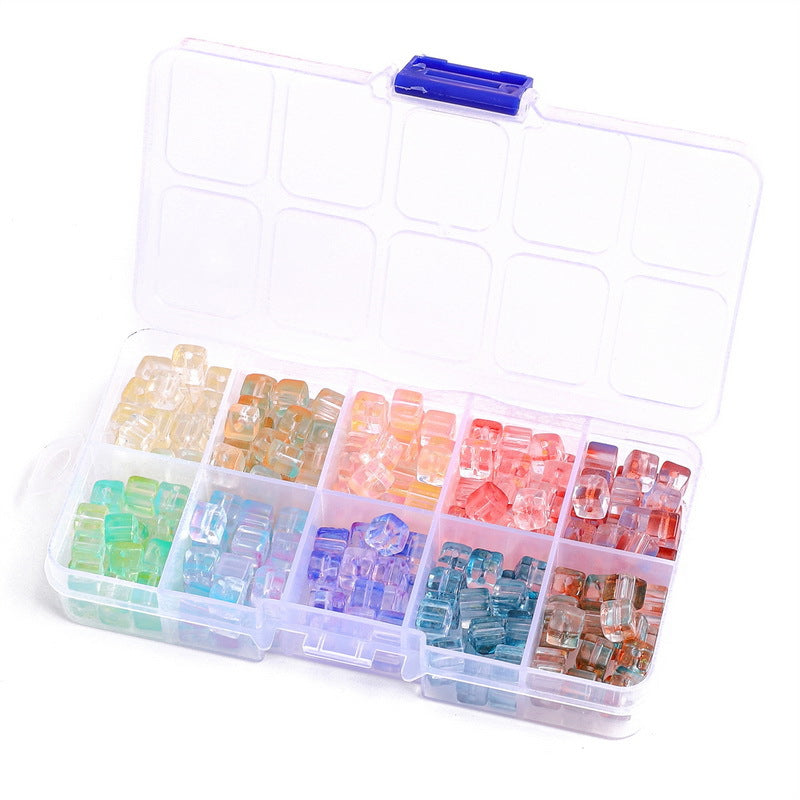 Color Gradient Sugar Cube Glass Beads Jewelry Making Kit -10 Grids
