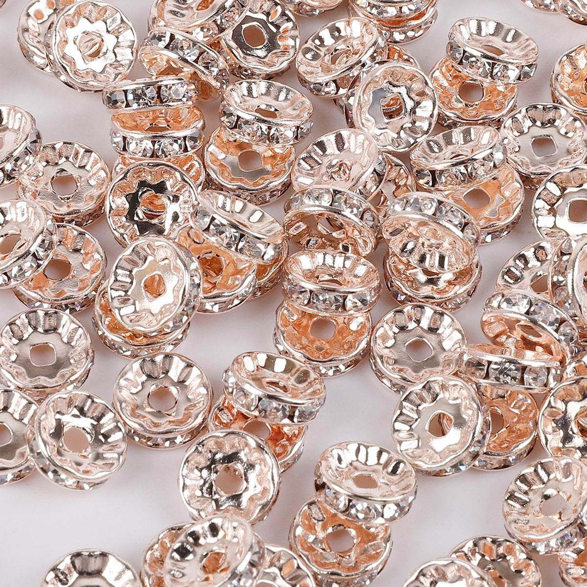 50pcs Electroplated White Wheel Drill Ring Spacer Beads