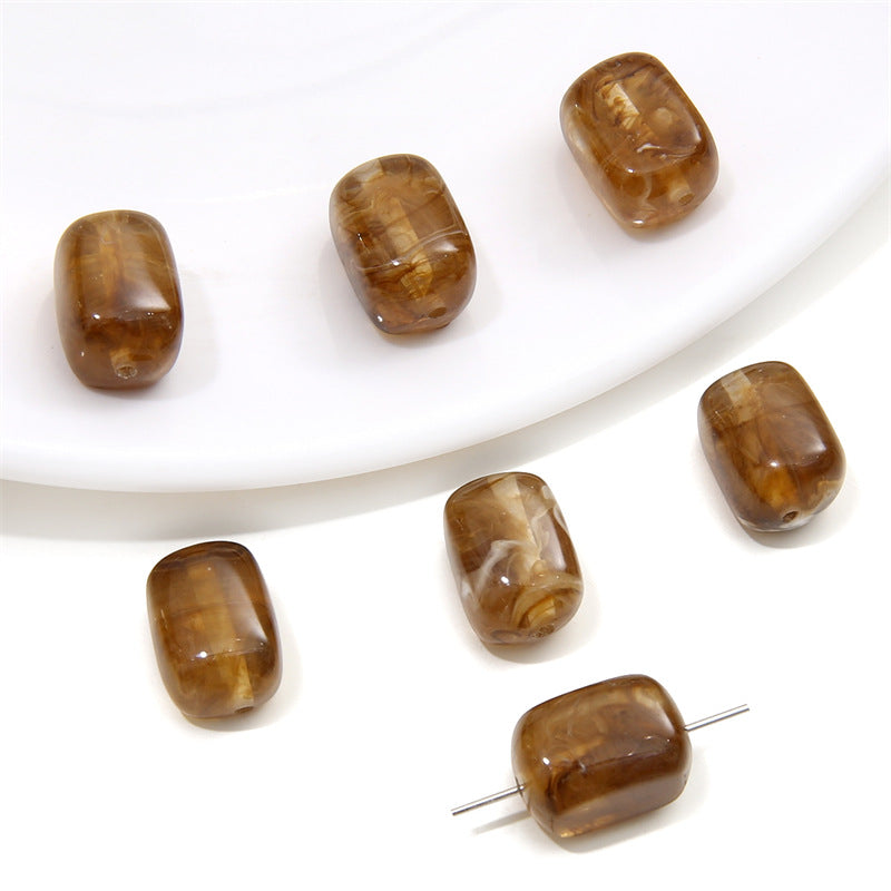 Resin Imitation Stone Amber Smudge Rectangular Beads
