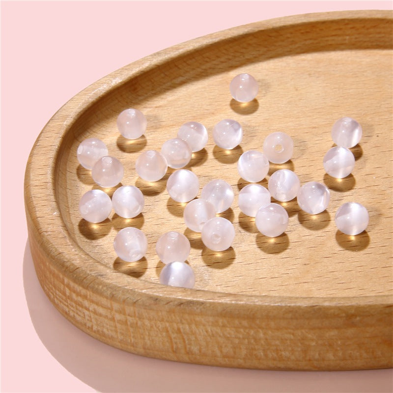 Resin Imitation Cat's Eye Round Beads White Bracelet Beading Kits