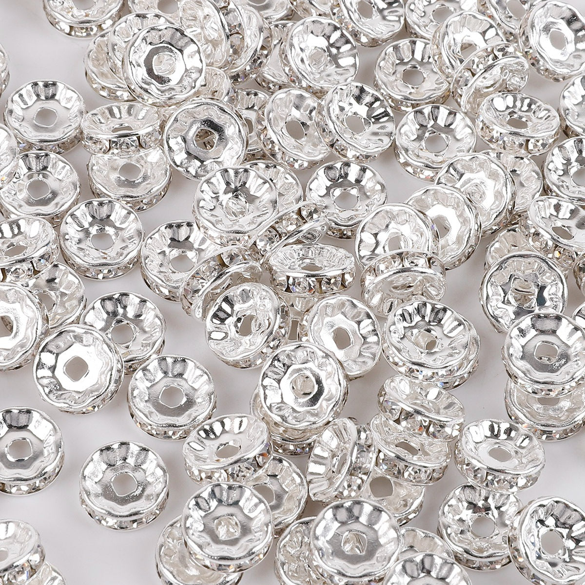 50pcs Electroplated White Wheel Drill Ring Spacer Beads