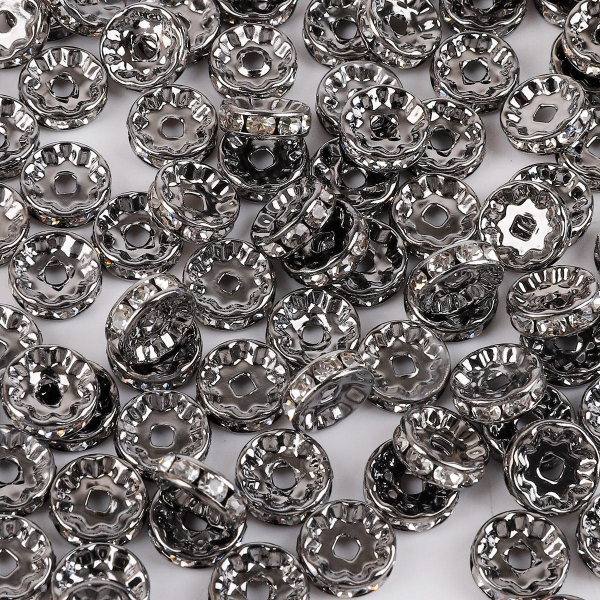 50pcs Electroplated White Wheel Drill Ring Spacer Beads