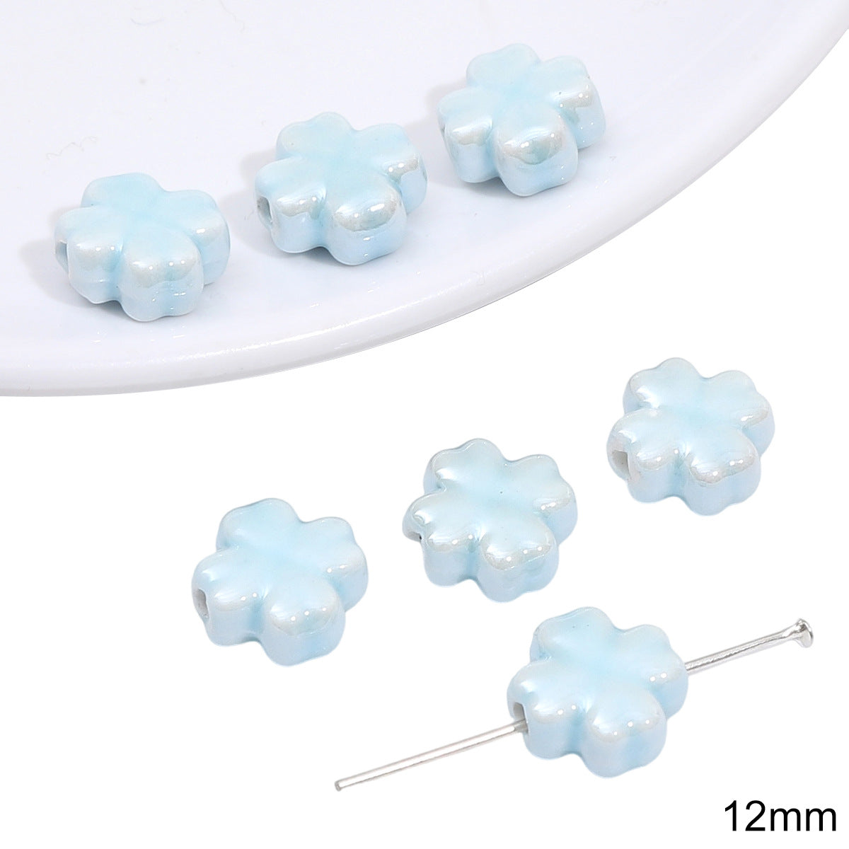 Flowers Ceramic Blue Tone Beads Jewelry Making Supplies