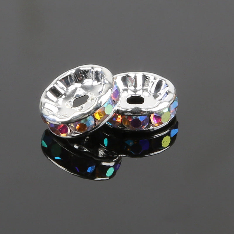 50pcs Electroplated White Wheel Drill Ring Spacer Beads