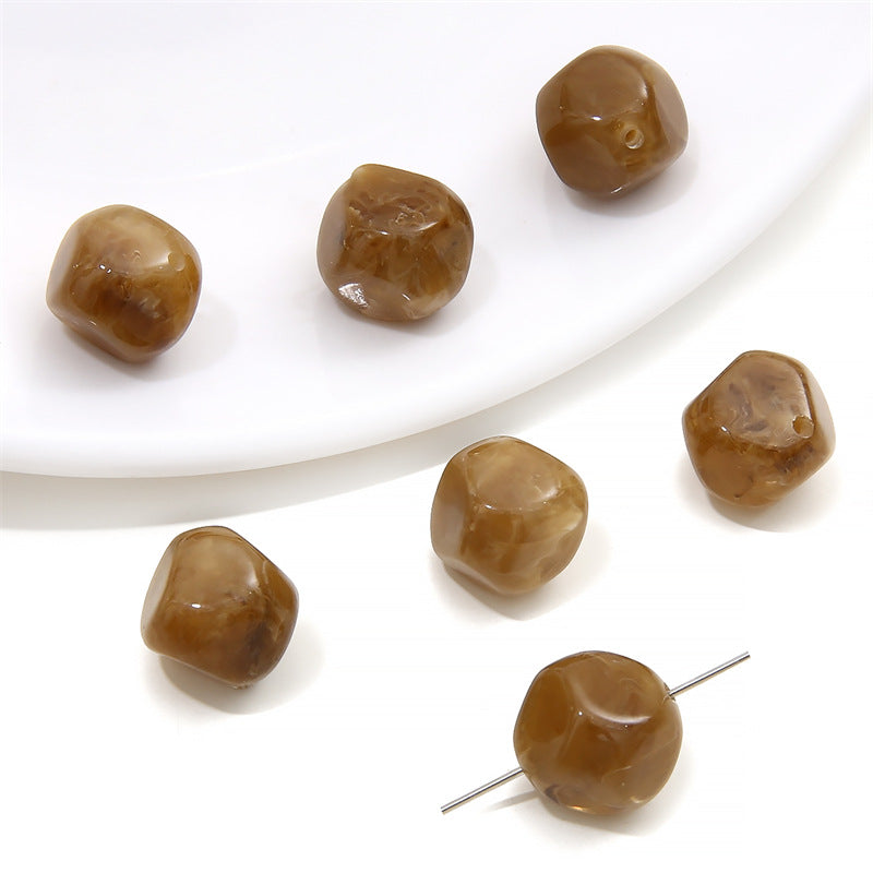 Resin Imitation Stone Amber Smudge Rectangular Beads