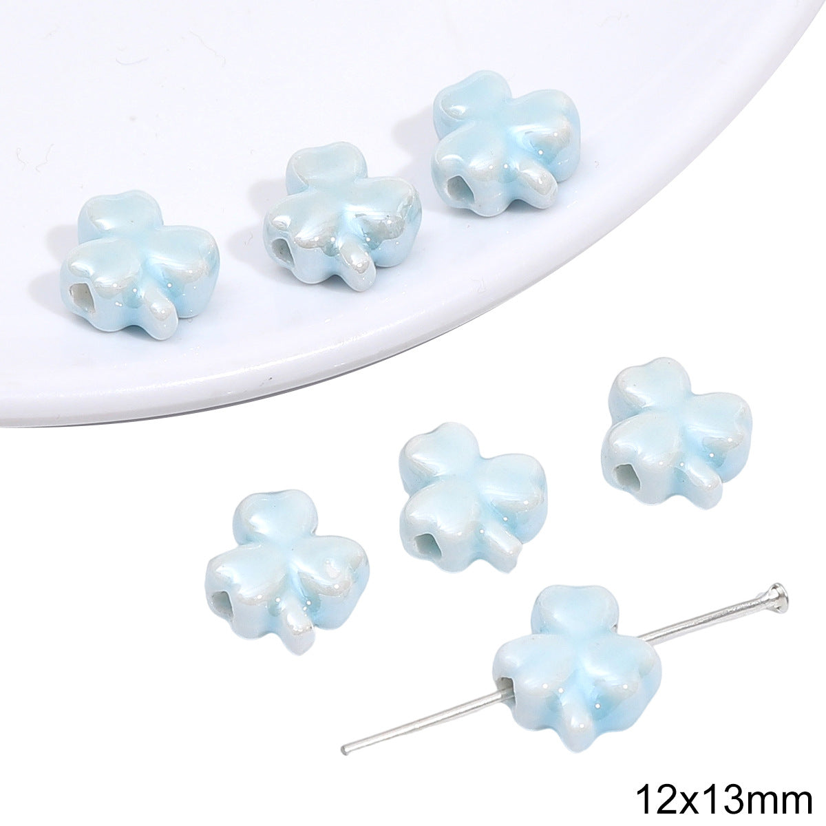 Flowers Ceramic Blue Tone Beads Jewelry Making Supplies