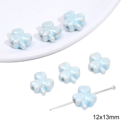 Flowers Ceramic Blue Tone Beads Jewelry Making Supplies