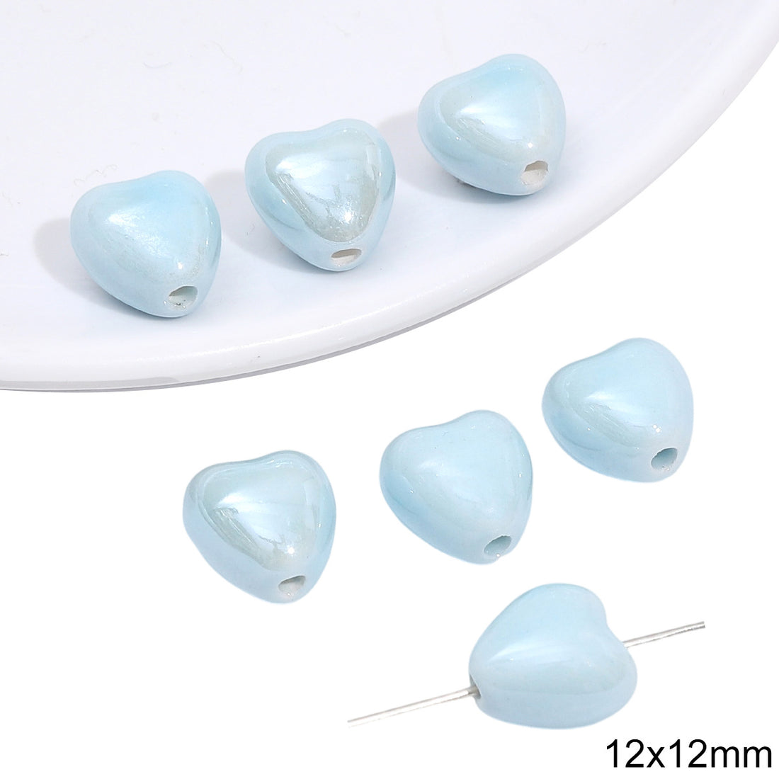 Heart Shaped Ceramic Blue Tone Beads Jewelry Making Supplies