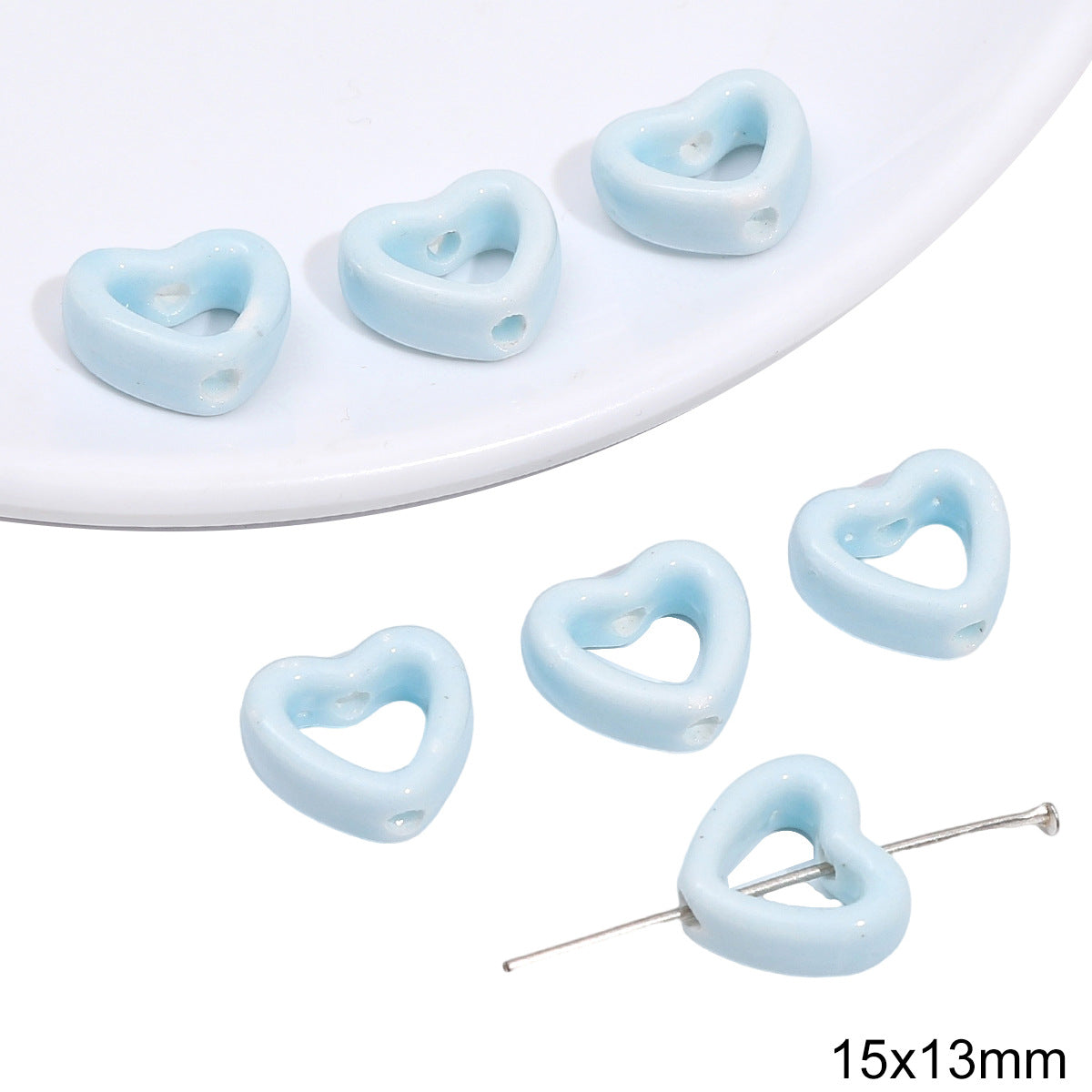 Heart Shaped Ceramic Blue Tone Beads Jewelry Making Supplies
