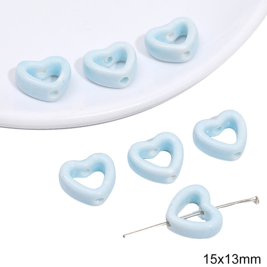 Heart Shaped Ceramic Blue Tone Beads Jewelry Making Supplies