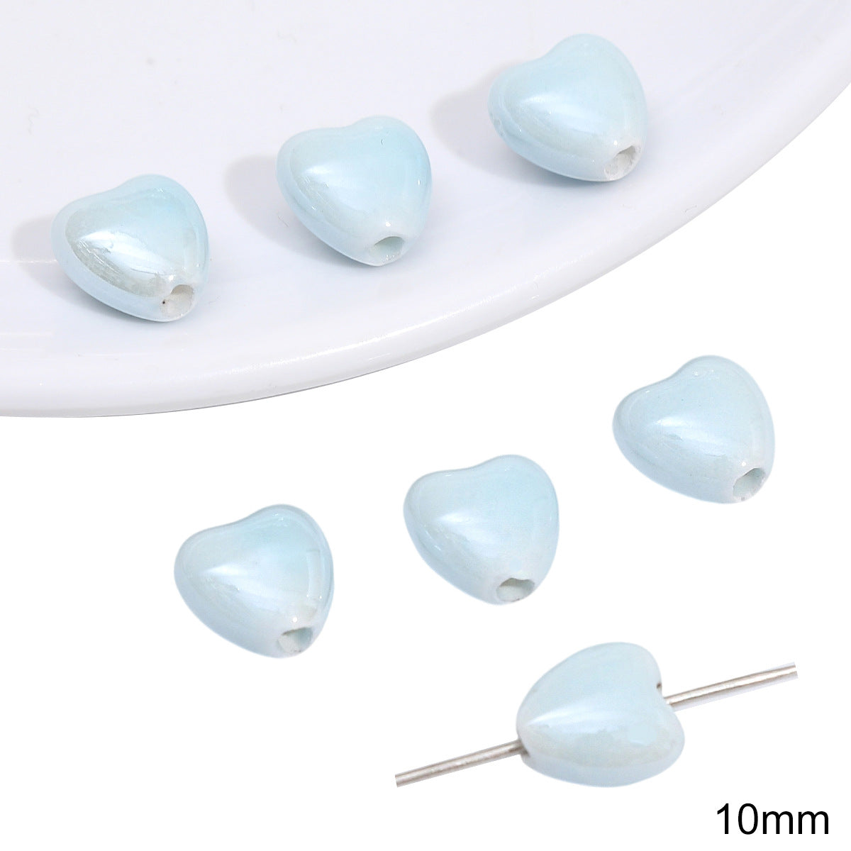 Heart Shaped Ceramic Blue Tone Beads Jewelry Making Supplies