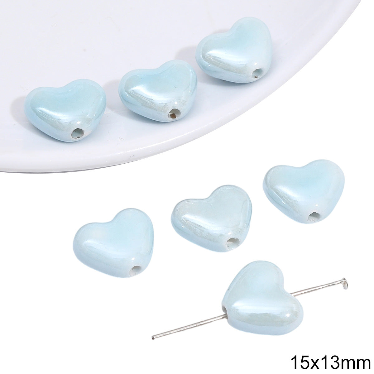 Heart Shaped Ceramic Blue Tone Beads Jewelry Making Supplies