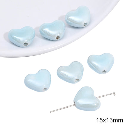 Heart Shaped Ceramic Blue Tone Beads Jewelry Making Supplies