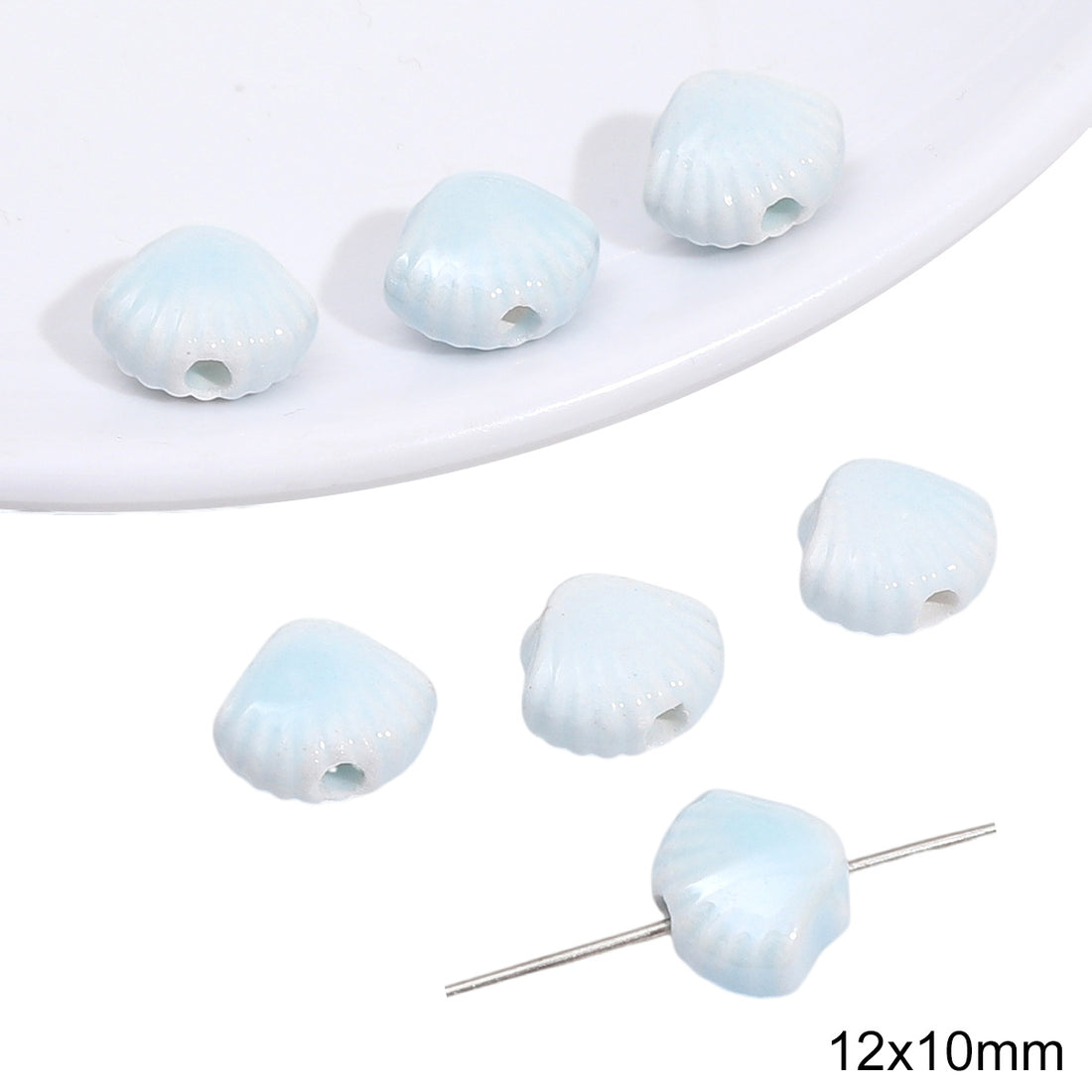 Conch Shell Ceramic Blue Tone Beads Jewelry Making Supplies
