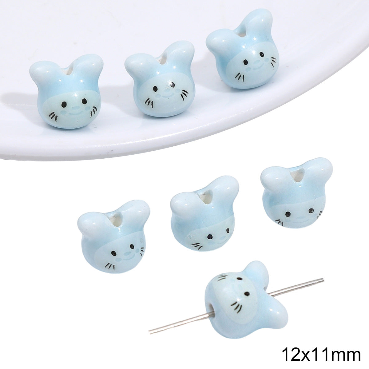 Cat Puppy Rabbit Blue Tone Beads Jewelry Making Supplies