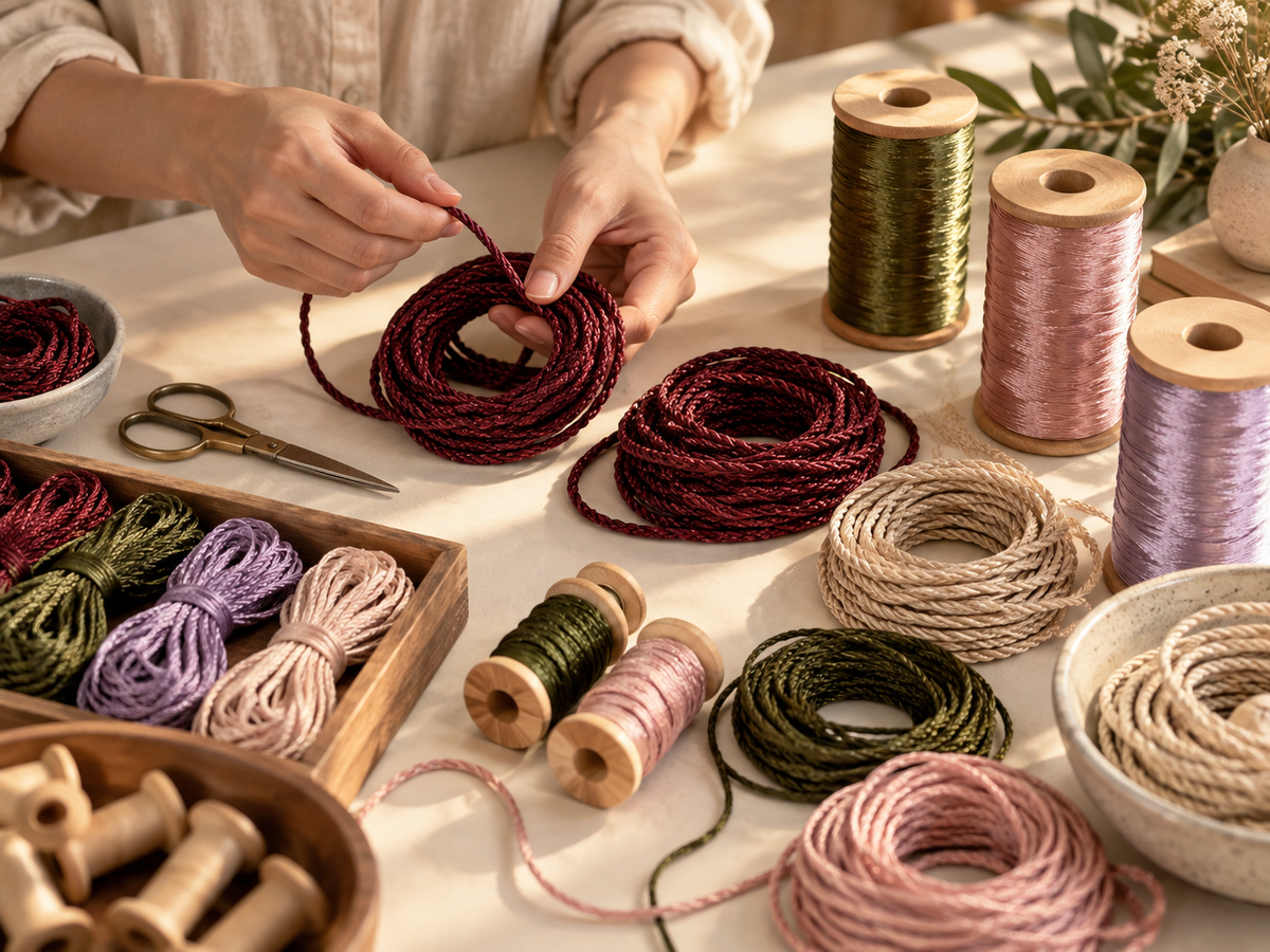 Hands sorting cords and threads